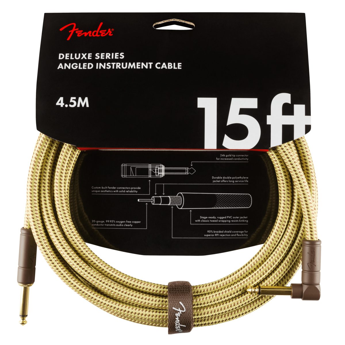 Fender - 15' Angled Tweed Deluxe Instrument Cable #0990820086 — 4
