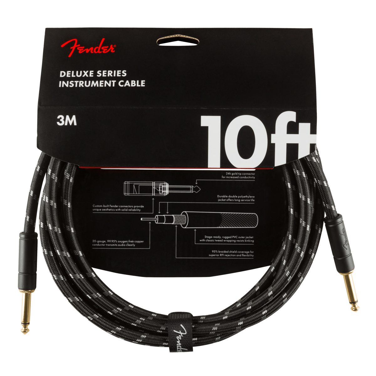 Fender - 10' Black Tweed Deluxe Instrument Cable #0990820092 — 3