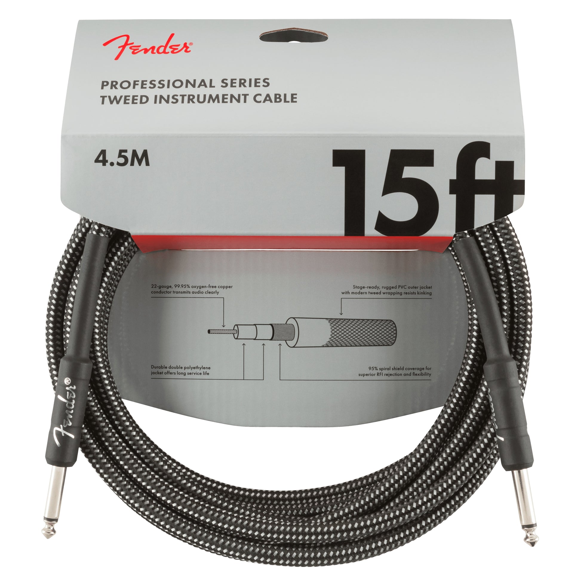 Fender - 15' Gray Tweed Professional Instrument Cable #0990820065
