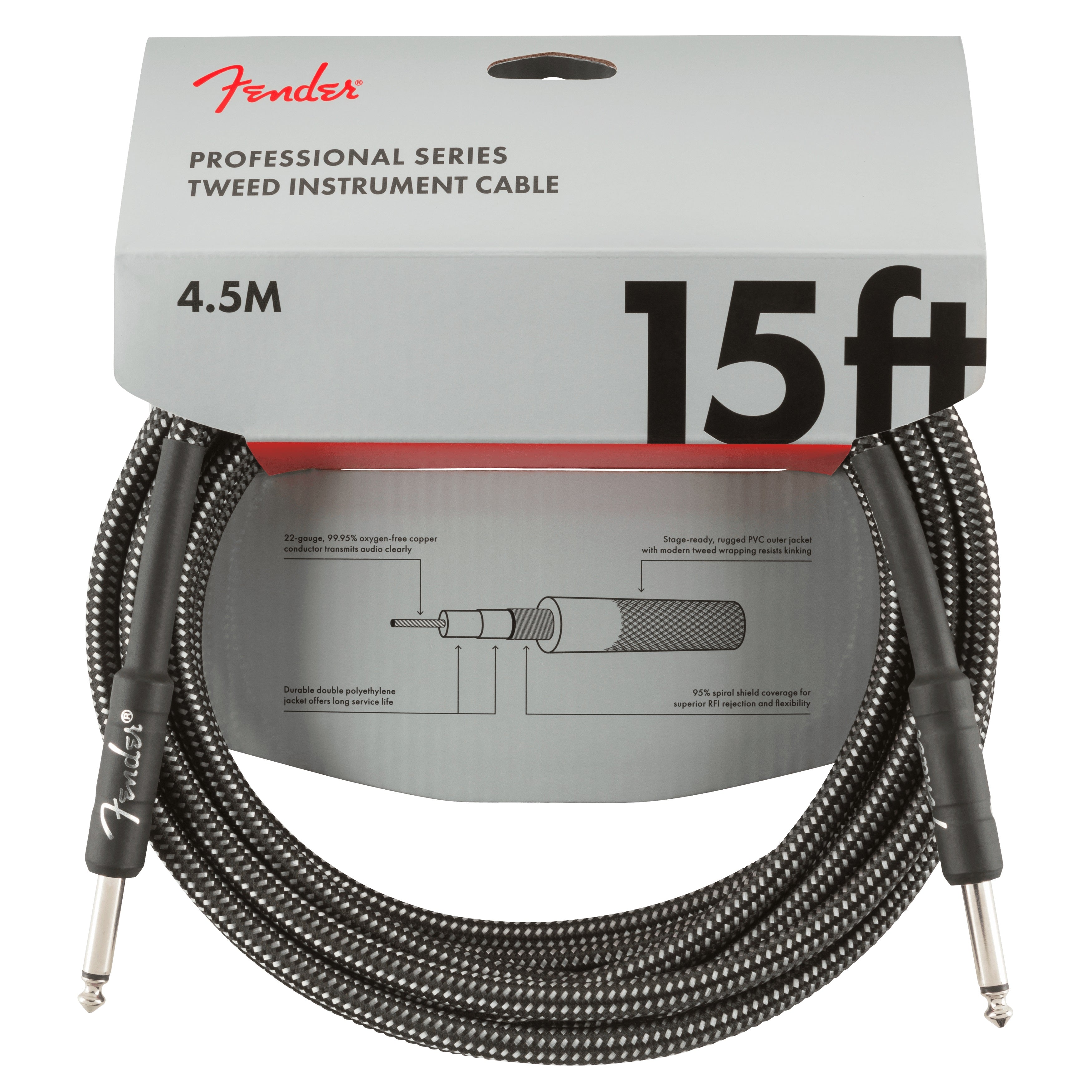 Fender - 15' Gray Tweed Professional Instrument Cable #0990820065