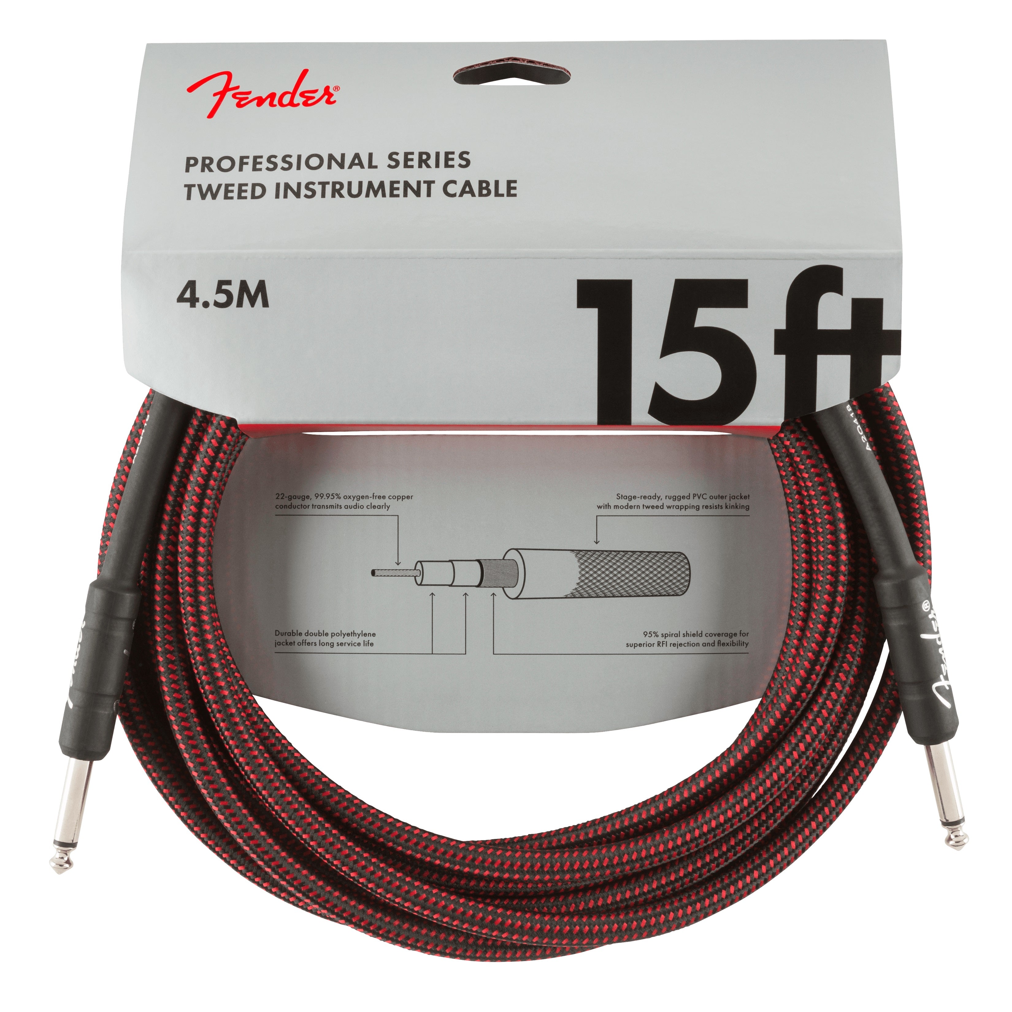 Fender - 15' Red Tweed Professional Instrument Cable #0990820064