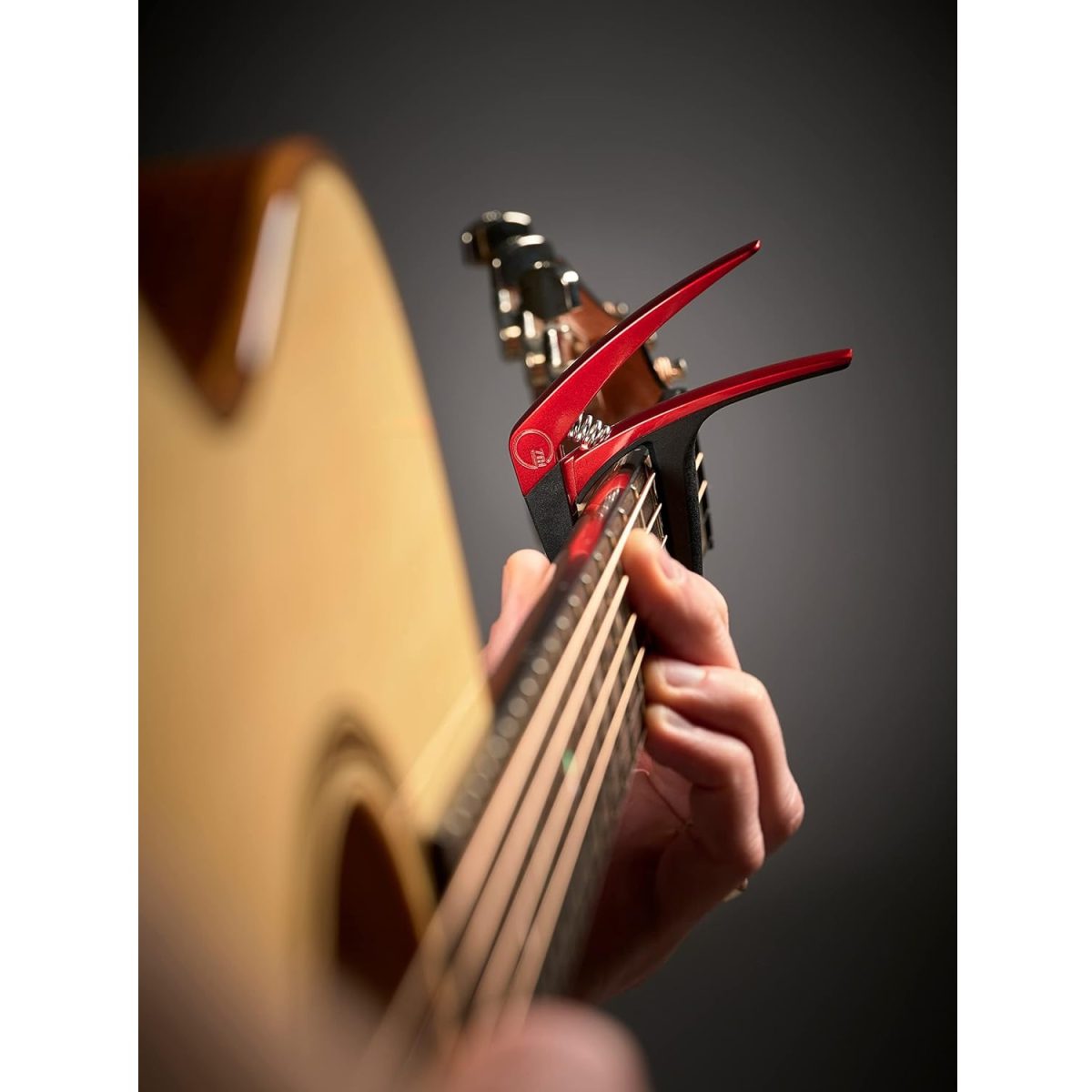 G7TH - Nashville - Steel String Guitar Capo - Red On Guitar