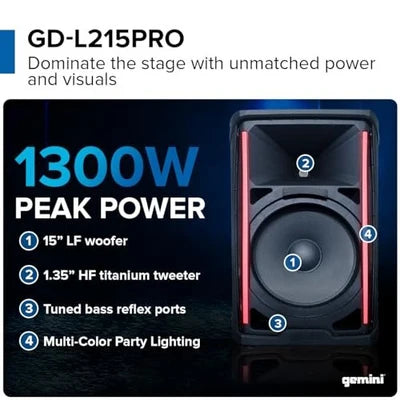 Gemini - GD Series PA 600W Bluetooth Speaker #GD-L215PRO