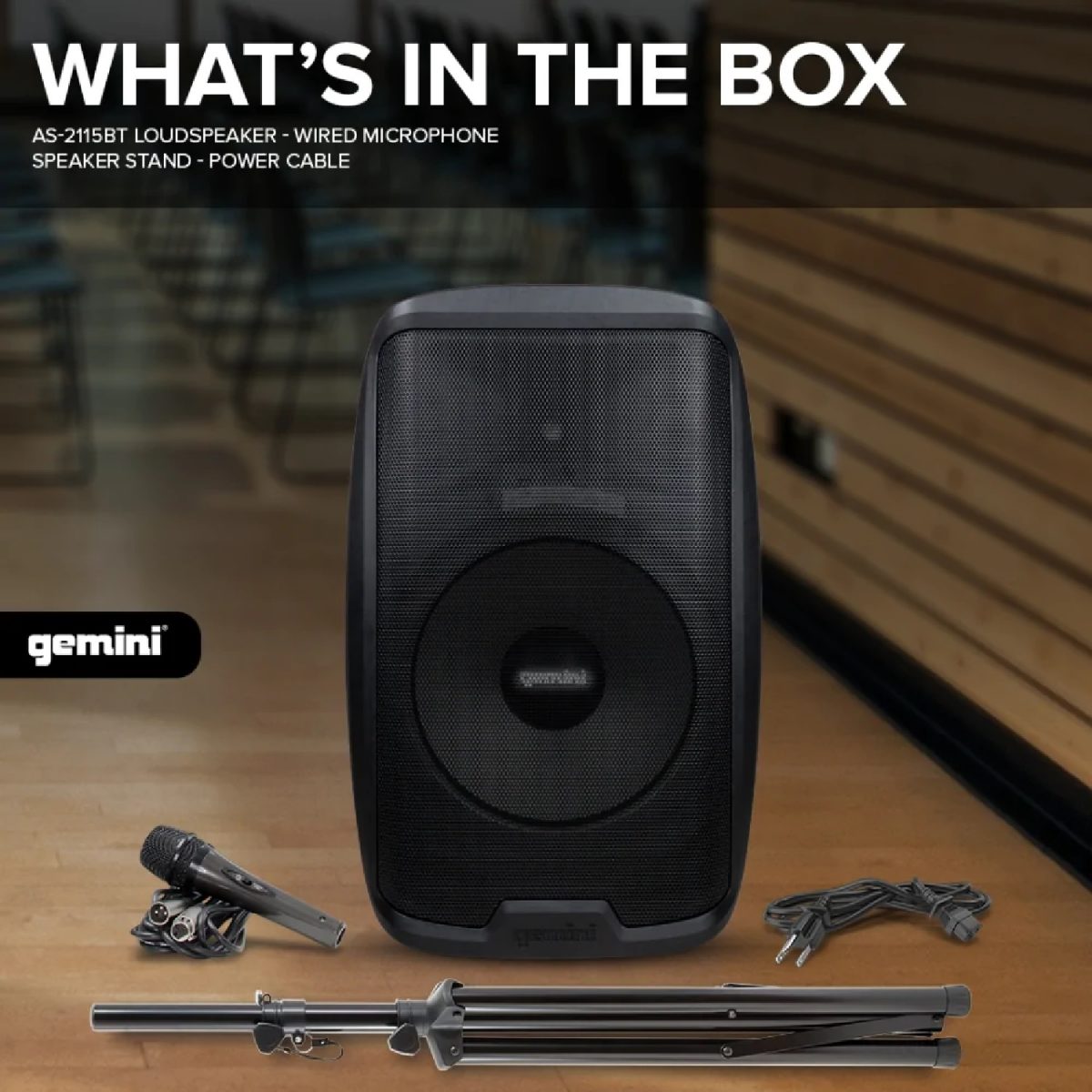 Gemini - AS-2115BT-PK: 2000 Watt 15” Active Bluetooth Loudspeaker With Stand Box
