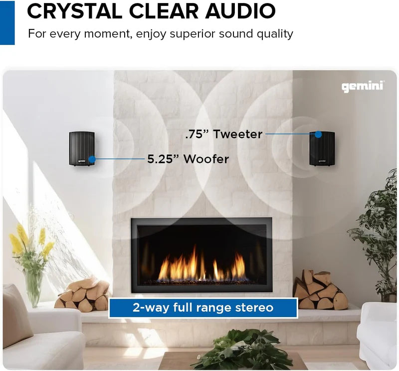 Gemini - 5.25" 150W Powerful Bass Waterproof Bluetooth Wall & Ceiling Mount Wired Speakers (Pair) #GHSI-W525BT-PR-BLK