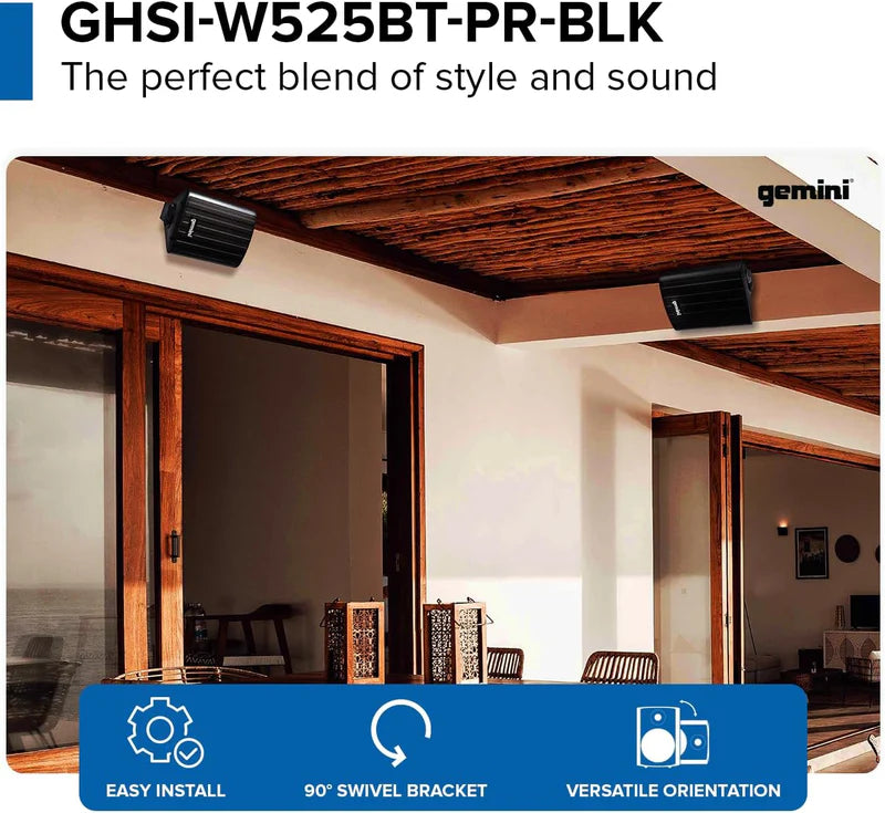 Gemini - 5.25" 150W Powerful Bass Waterproof Bluetooth Wall & Ceiling Mount Wired Speakers (Pair) #GHSI-W525BT-PR-BLK