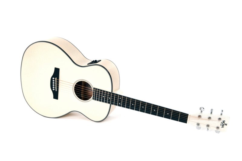 Sigma - Serie 1 Grand OM Acoustique-Électrique Guitar, Polished Gloss Metallic Flake Blanc/Argent #GM-1E-MFW