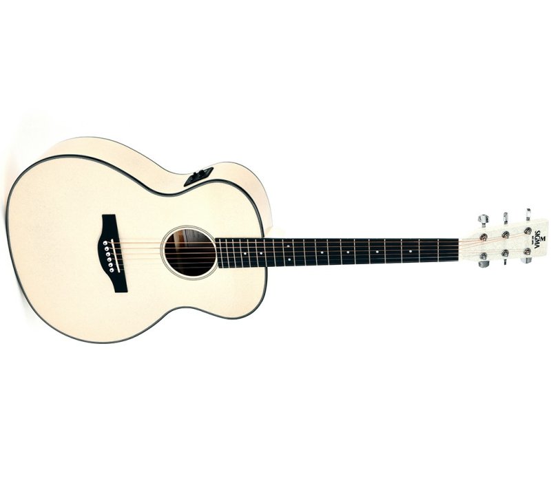 Sigma - Serie 1 Grand OM Acoustique-Électrique Guitar, Polished Gloss Metallic Flake Blanc/Argent #GM-1E-MFW