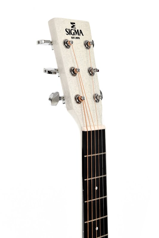 Sigma - Serie 1 Grand OM Acoustique-Électrique Guitar, Polished Gloss Metallic Flake Blanc/Argent #GM-1E-MFW