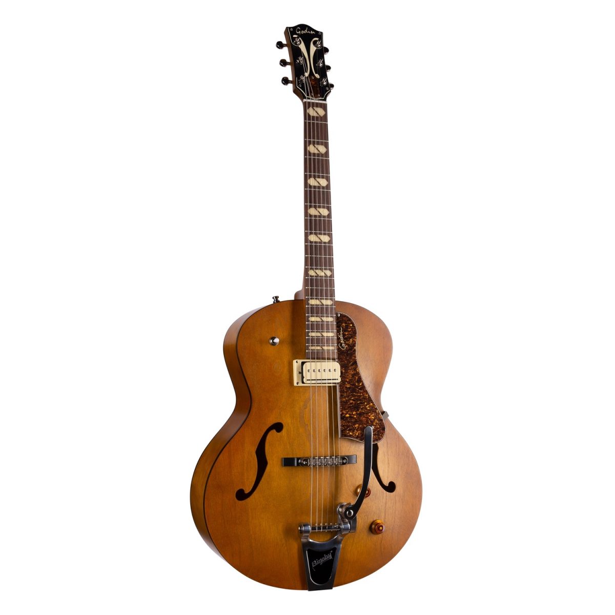 Godin - 5th Avenue Jumbo P-Rail - Harvest Gold Angle