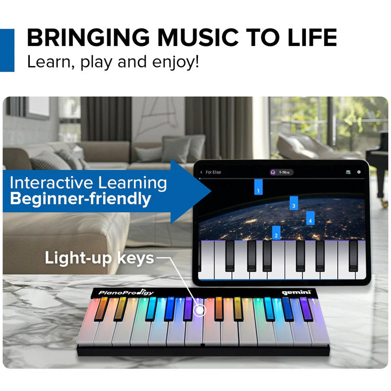 Gemini - 24-Key Smart Wireless Midi Keyboard - Portable Learning Piano With Light-Up Keys #GPP-101