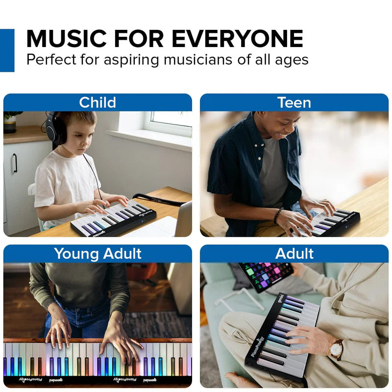 Gemini - 24-Key Smart Wireless Midi Keyboard - Portable Learning Piano With Light-Up Keys #GPP-101