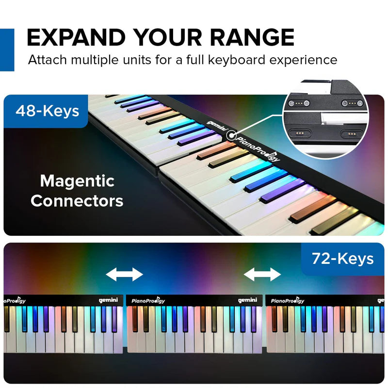 Gemini - 24-Key Smart Wireless Midi Keyboard - Portable Learning Piano With Light-Up Keys #GPP-101