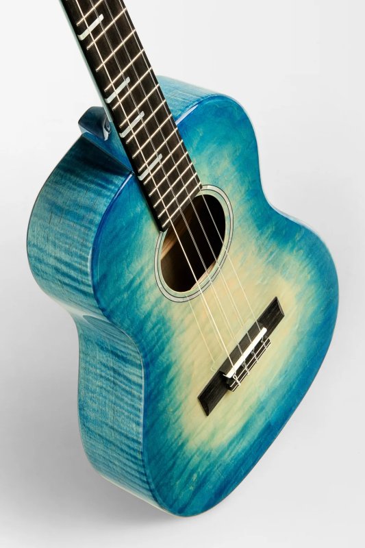 Kala - All Solid Baritone Ukulele with Bag, Blue Flame Maple Waterfall, Gloss #KA-WF-BLU-AFM-B-BAG