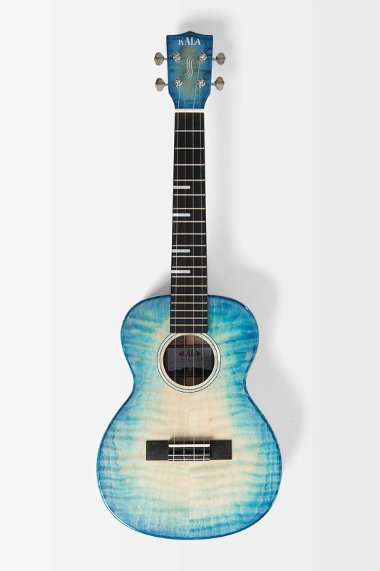 Kala - All Solid Tenor Ukulele with Bag, Blue Flame Maple Waterfall #KA-WF-BLU-AFM-T-BAG