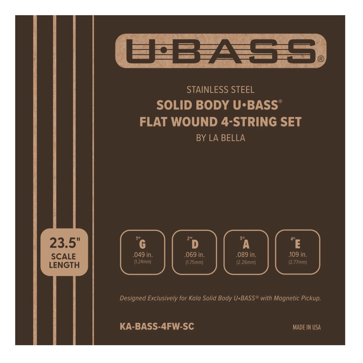Kala - U•BASS 4-String Flat Wound Stainless Steel Solid Body Set #KA-BASS-4FW-SC