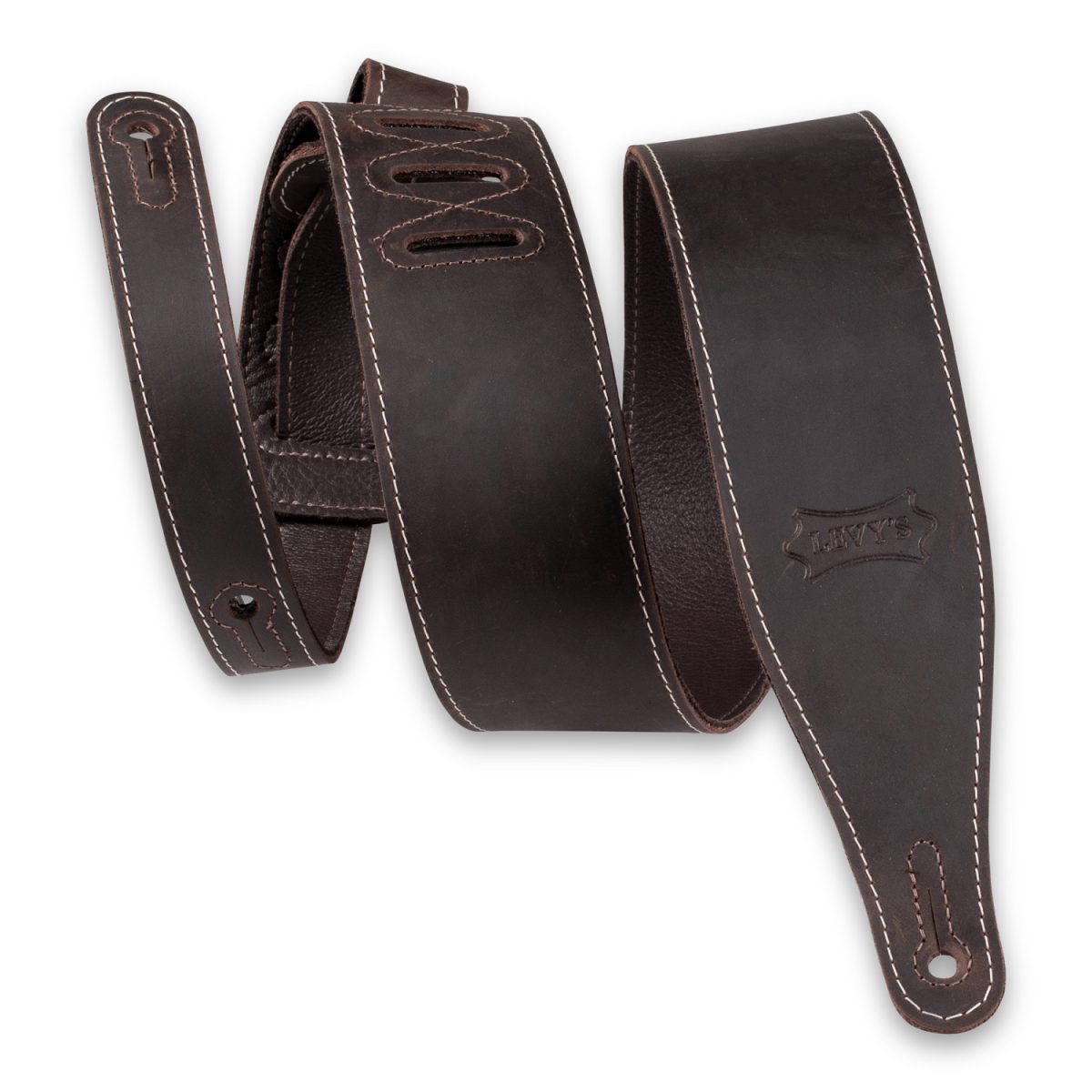 Levy's - 2.5″ Pull-Up Butter Leather Guitar Strap – Dark Brown