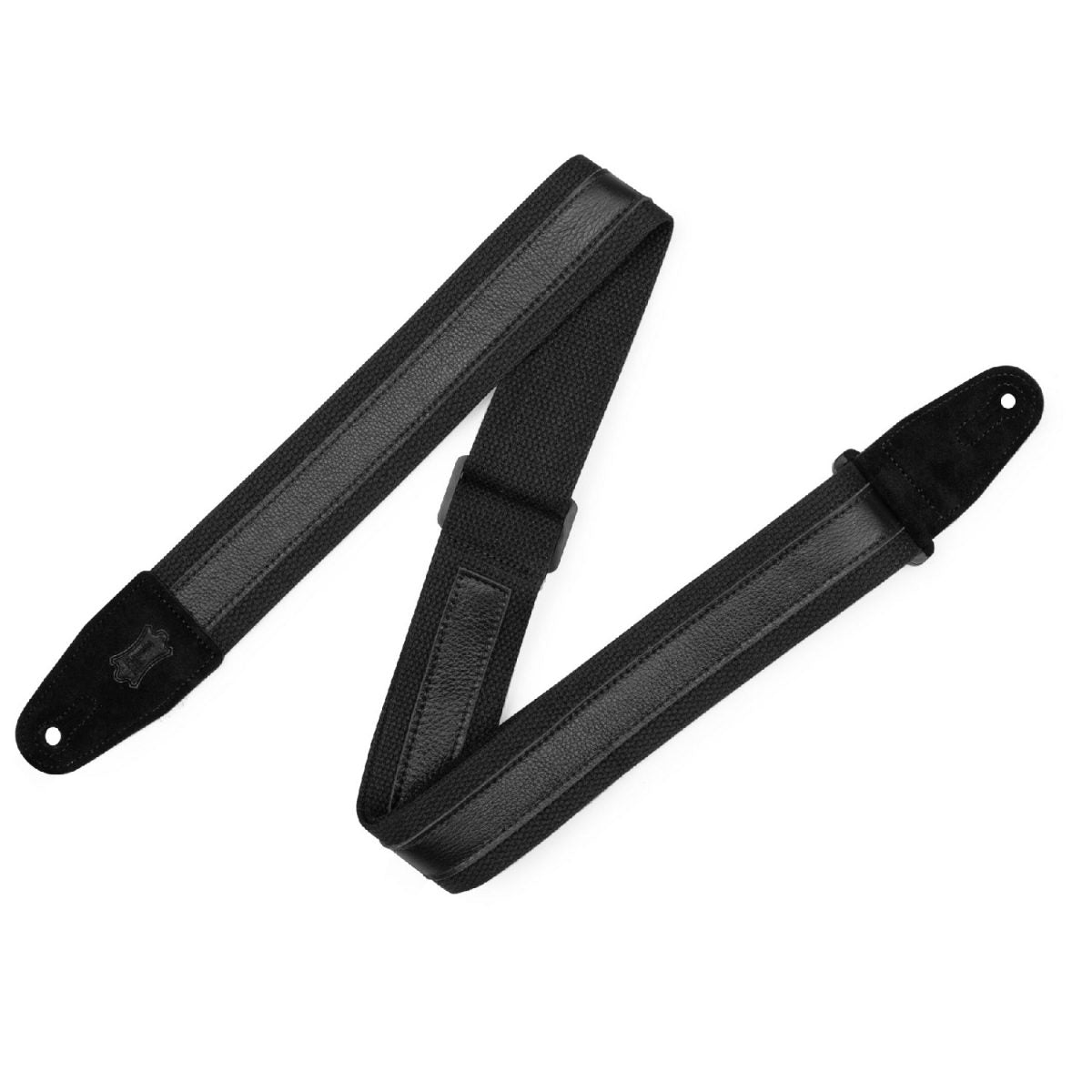 Levy's - Cotton Combo Guitar Strap – Black Cotton with Black Leather Strip – MC2CG-BLK-BLK