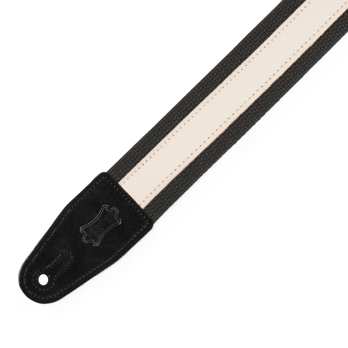 Levy's - Cotton Combo Guitar Strap-Black Cotton with Creme Leather Strip Tip