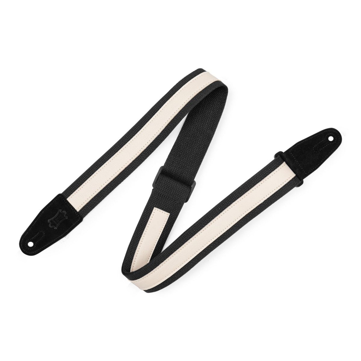 Levy's - Cotton Combo Guitar Strap-Black Cotton with Creme Leather Strip