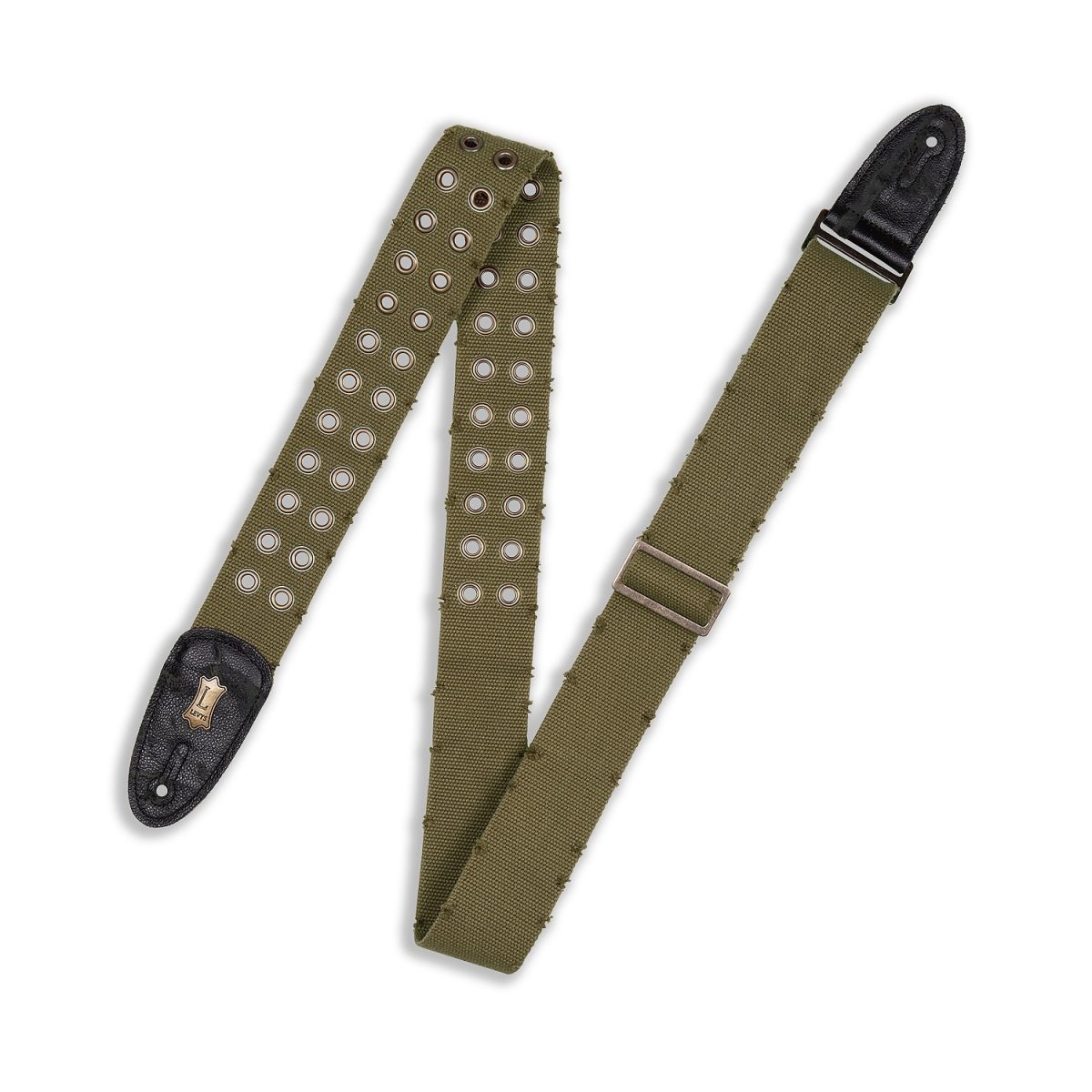 Levy's - 2″ Wide Black Cotton Guitar Strap - Green