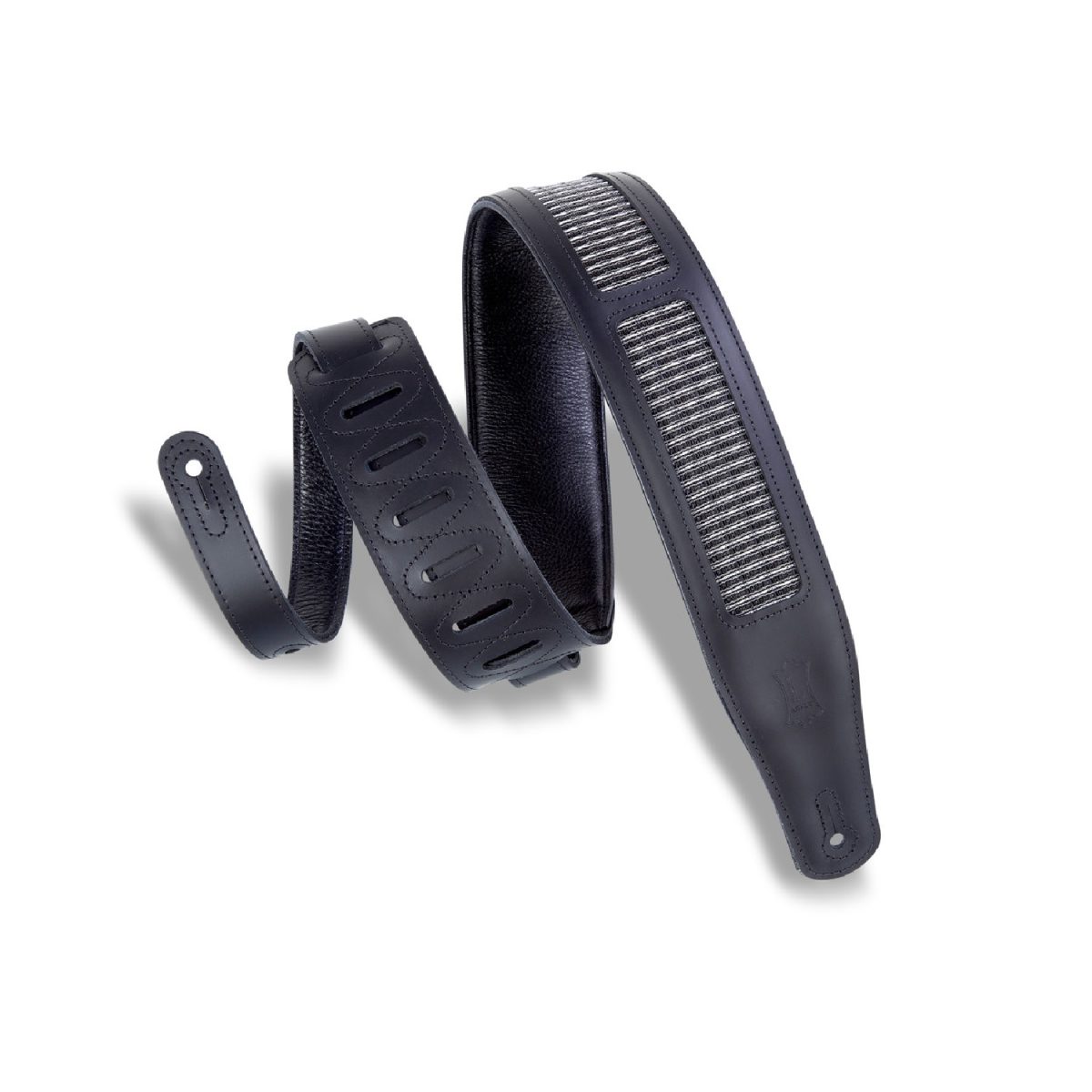 Levy's - Amped Grill Cloth 2-1/2" Leather Guitar Strap - Black/Black
