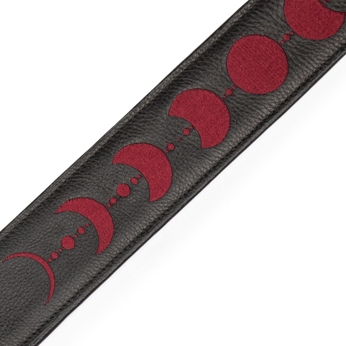 Levy's - Moon Phases Series 2.5″ Black Leather Guitar Strap With Burgundy Embroidery – MG317MP-BLK-BRG Embroidery