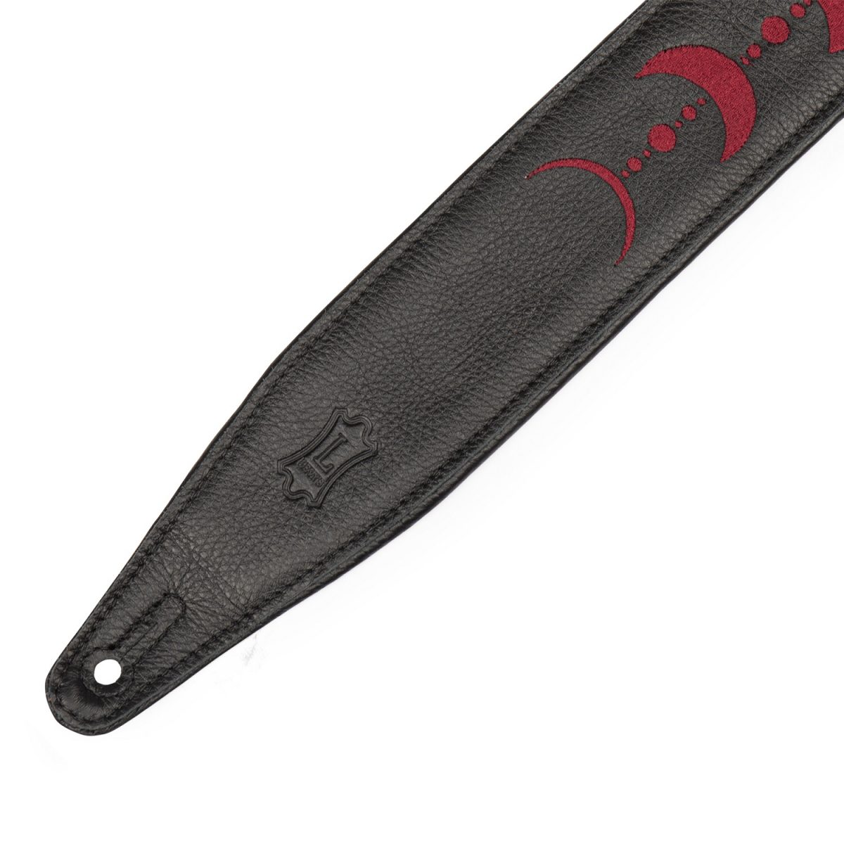 Levy's - Moon Phases Series 2.5″ Black Leather Guitar Strap With Burgundy Embroidery – MG317MP-BLK-BRG Tip