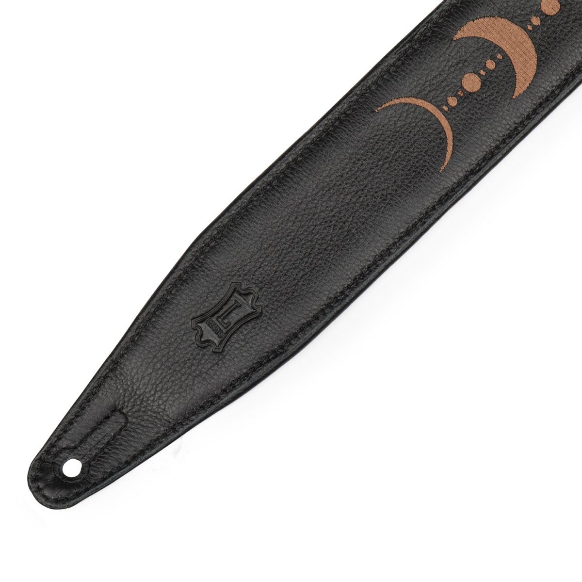 Levy's - Moon Phases Series 2.5″ Black Leather Guitar Strap With Brown Embroidery – MG317MP-BLK-BRN Tip