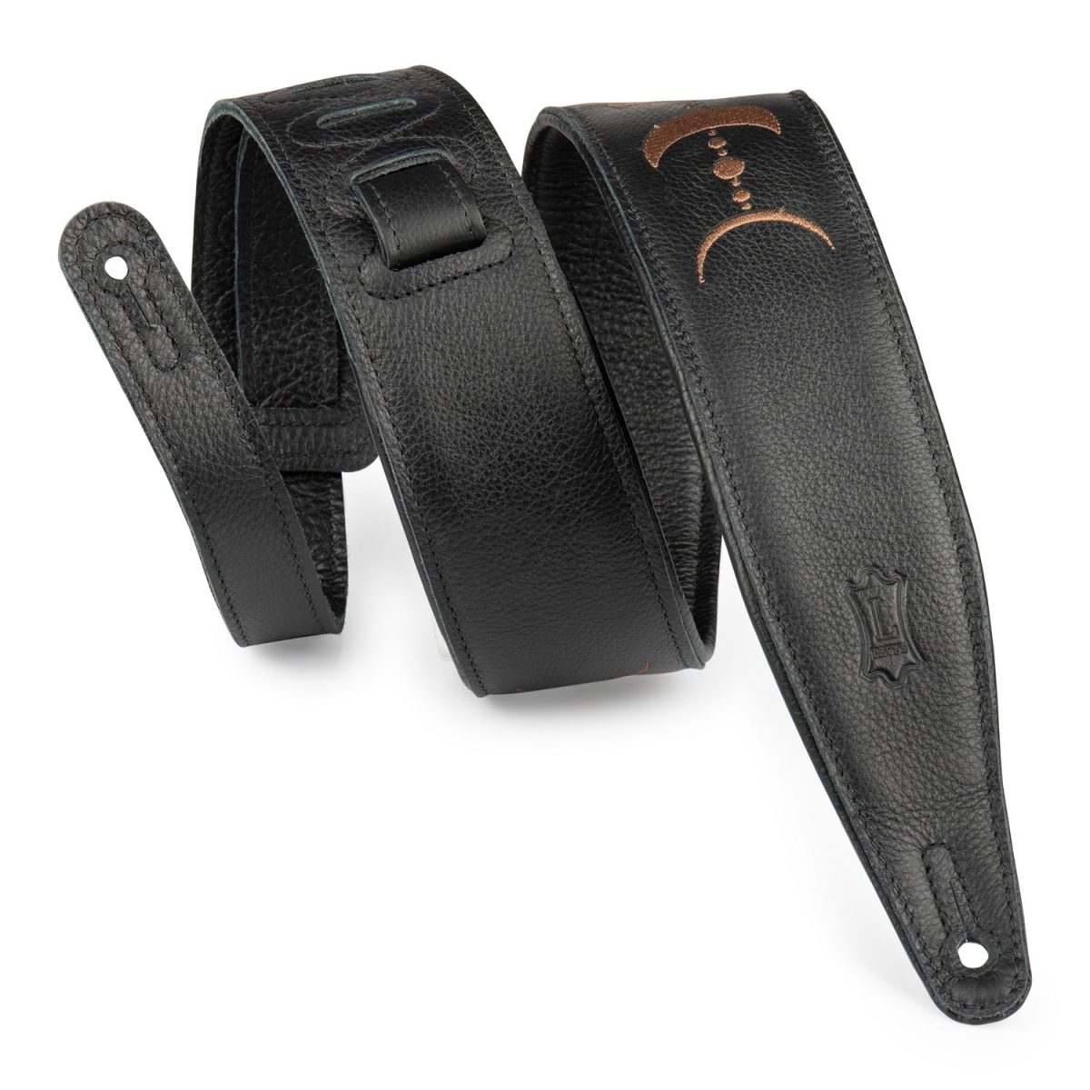 Levy's - Moon Phases Series 2.5″ Black Leather Guitar Strap With Brown Embroidery – MG317MP-BLK-BRN