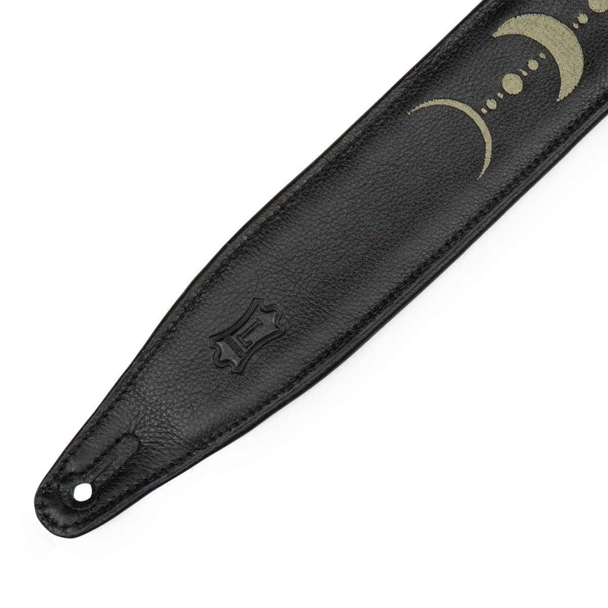 Levy's - Moon Phases Series 2.5″ Black Leather Guitar Strap With Green Embroidery Tip