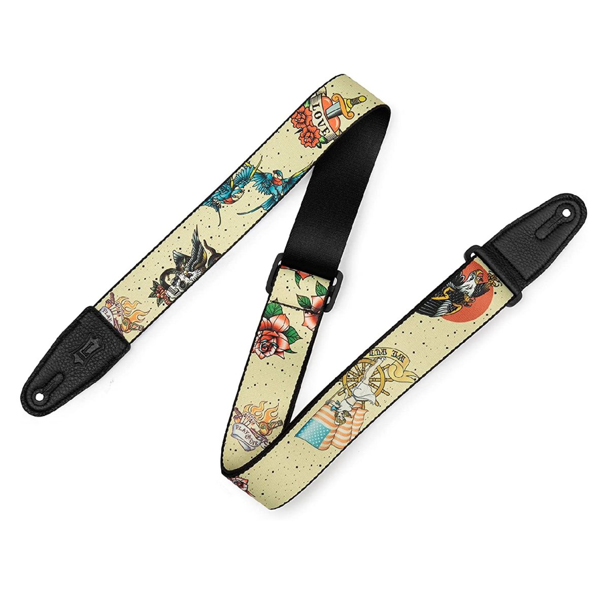 Levy’s - 2″ Tattoo Series Poly Guitar Strap - Old School - Multicolor pattern
