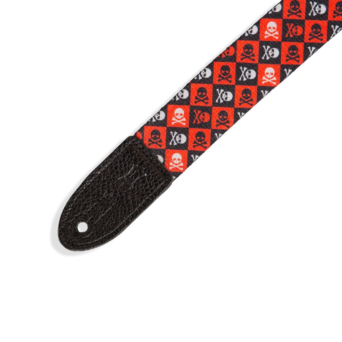 Levy's - 1.5" Nylon Guitar Strap with Garment Leather Ends - Skull and Crossbones - MPJR-002 Tip