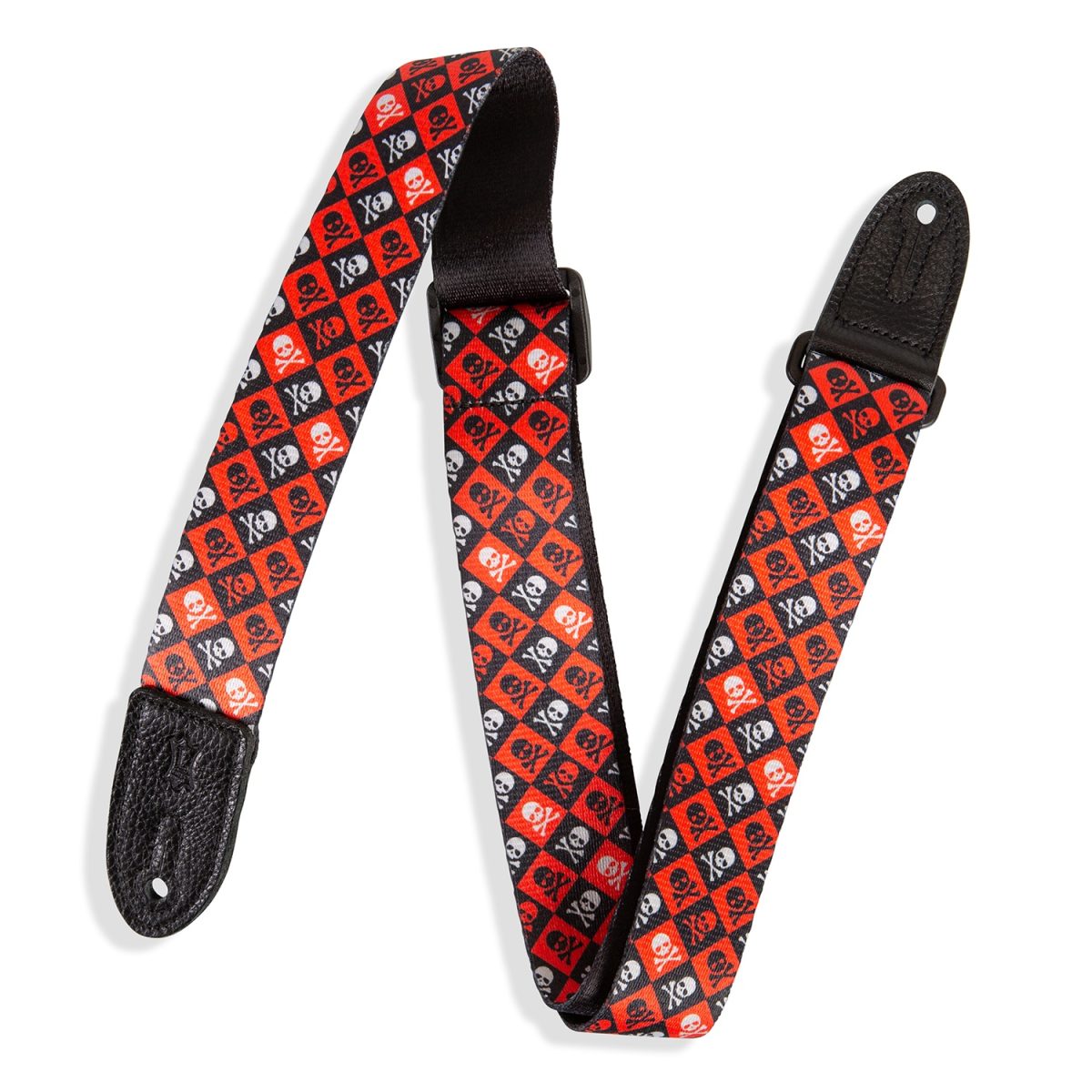 Levy's - 1.5" Nylon Guitar Strap with Garment Leather Ends - Skull and Crossbones - MPJR-002