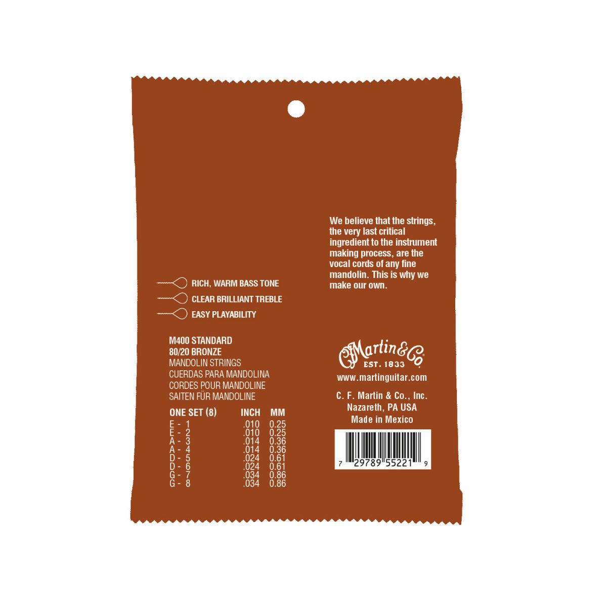 Martin M400 Mandolin Strings back