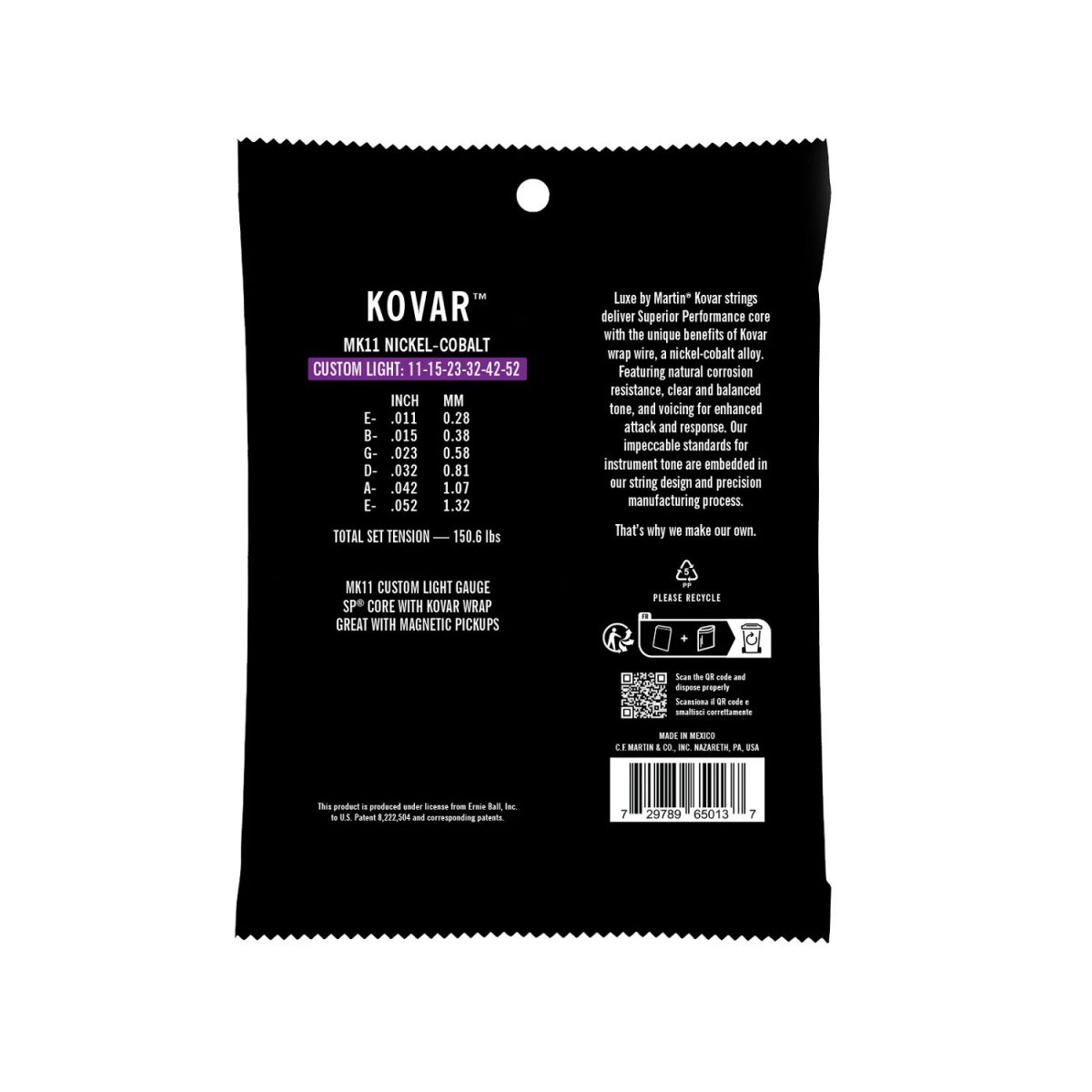 Martin - 11-52 Luxe Kovar Custom Light Acoustic Strings Back