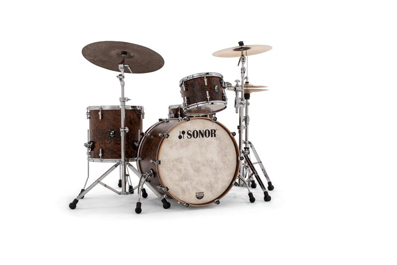 Sonor - MOMENTUM Shell Set: BD 22" x 17.25" (no Mount), TT 12" x 8.5", FT 16" x 15.25", Maple, California Burl #MTM-322-SHELLS-NM-CBU