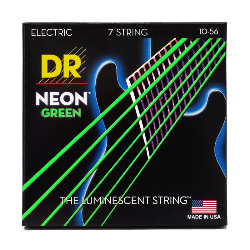 DR - Neon Green Coated 7-String Electric Guitar Strings, Medium (10-56) #NGE7-10