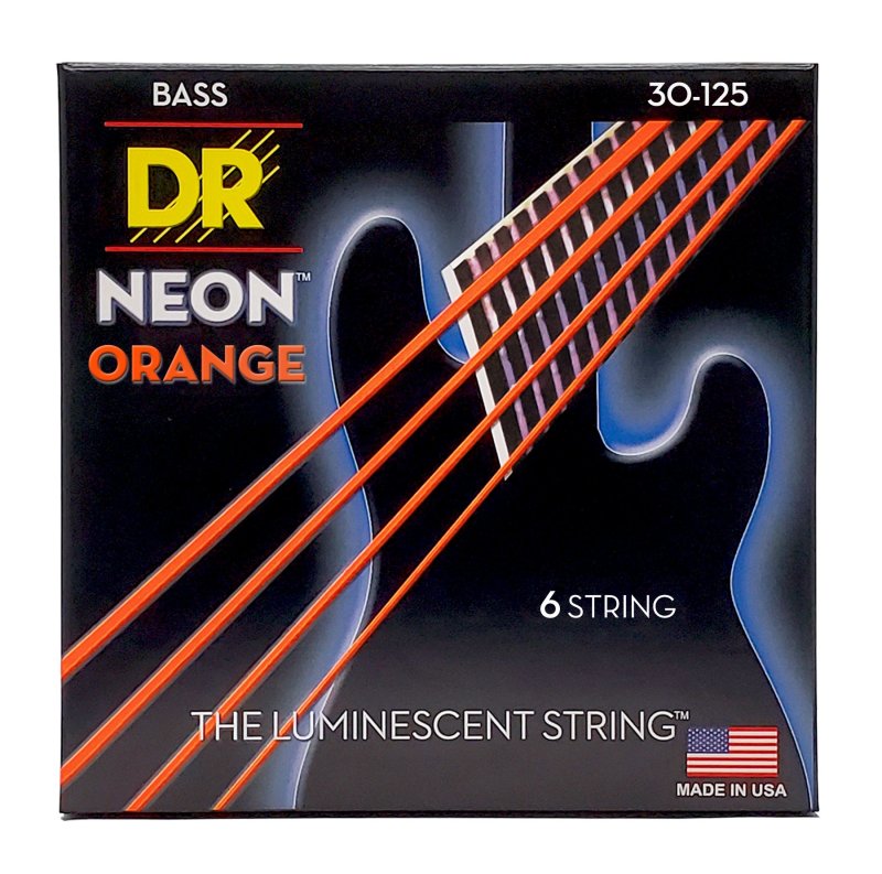 DR - Neon Orange Coated 6-String Bass Strings, Medium (30-125) #NOB6-30