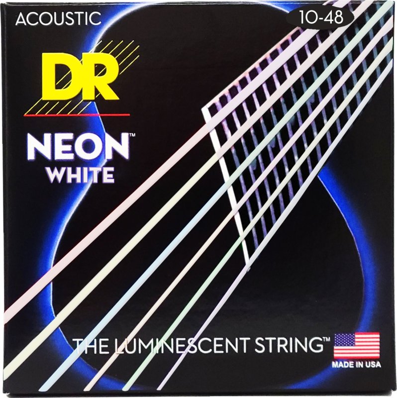 DR - Neon White Coated Acoustic Guitar Strings, Custom Light (10-48) #NWA-10
