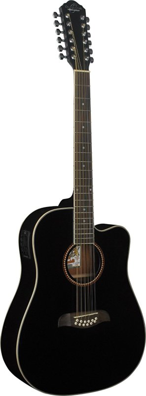Oscar Schmidt - 12-String Acoustic Electric Guitar, Black #OD312CEB-A