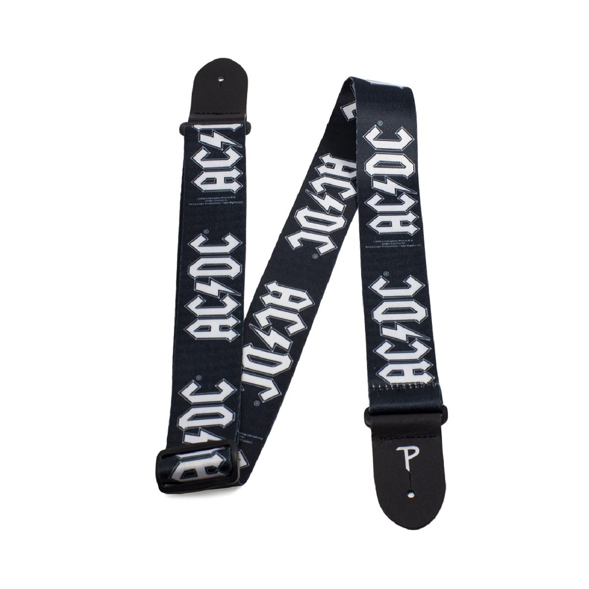 Perri’s Leathers Ltd – 2” AC/DC Polyester Guitar Strap – White Logos – LPCP-1034 Sides