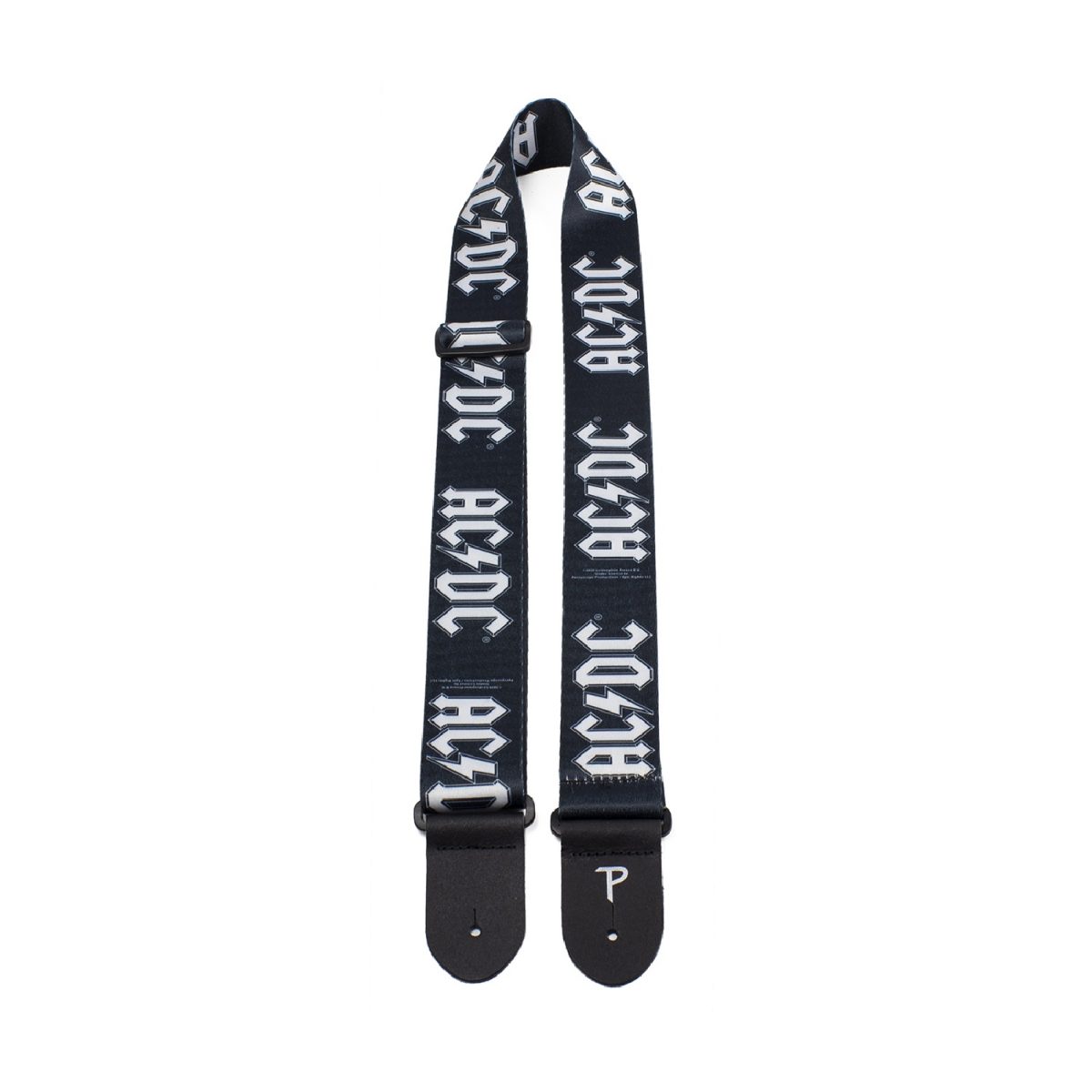Perri’s Leathers Ltd – 2” AC/DC Polyester Guitar Strap – White Logos – LPCP-1034