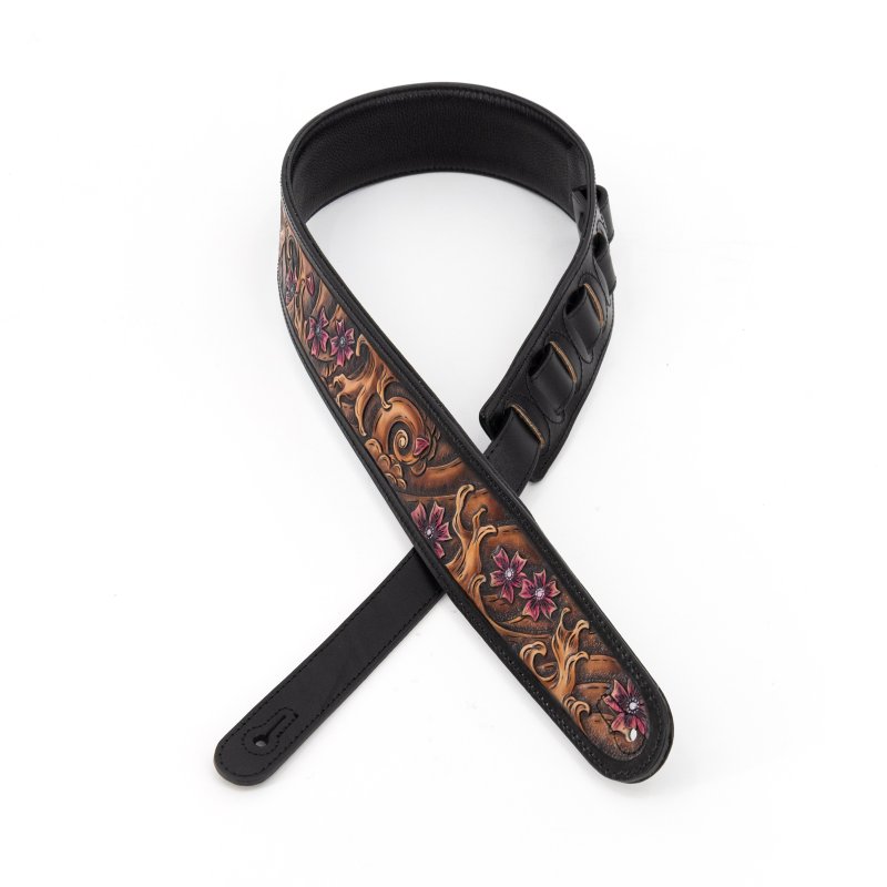 Profile - 2.5" Leather Strap with Brown Wave and Cherry Blossom Pattern, Black #PGS-EIL-9000-BR