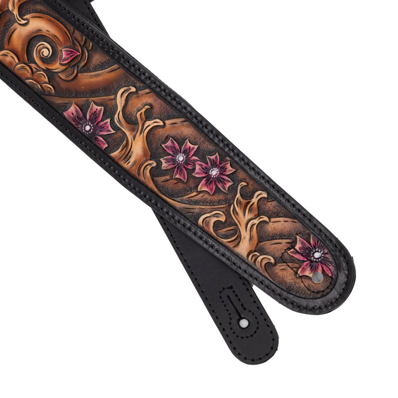 Profile - 2.5" Leather Strap with Brown Wave and Cherry Blossom Pattern, Black #PGS-EIL-9000-BR