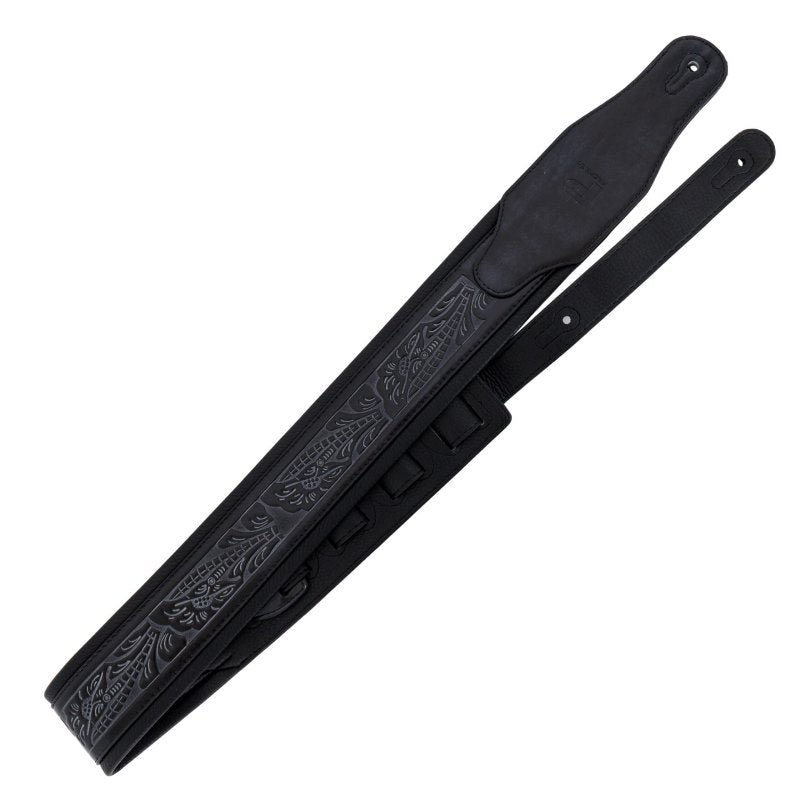Profile - Leather Padded Strap with Tooled Hibiscus Flower Pattern Black #PGS-GL-6200-BK