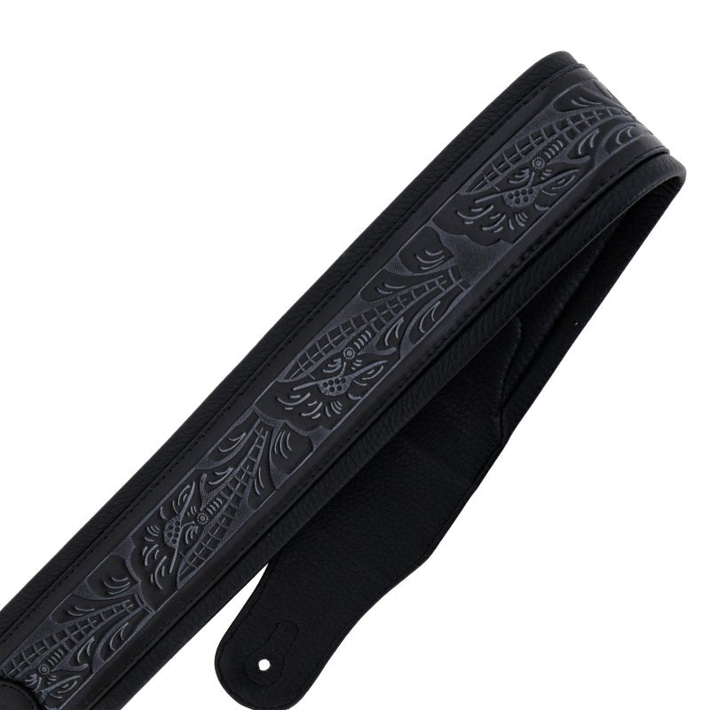 Profile - Leather Padded Strap with Tooled Hibiscus Flower Pattern Black #PGS-GL-6200-BK