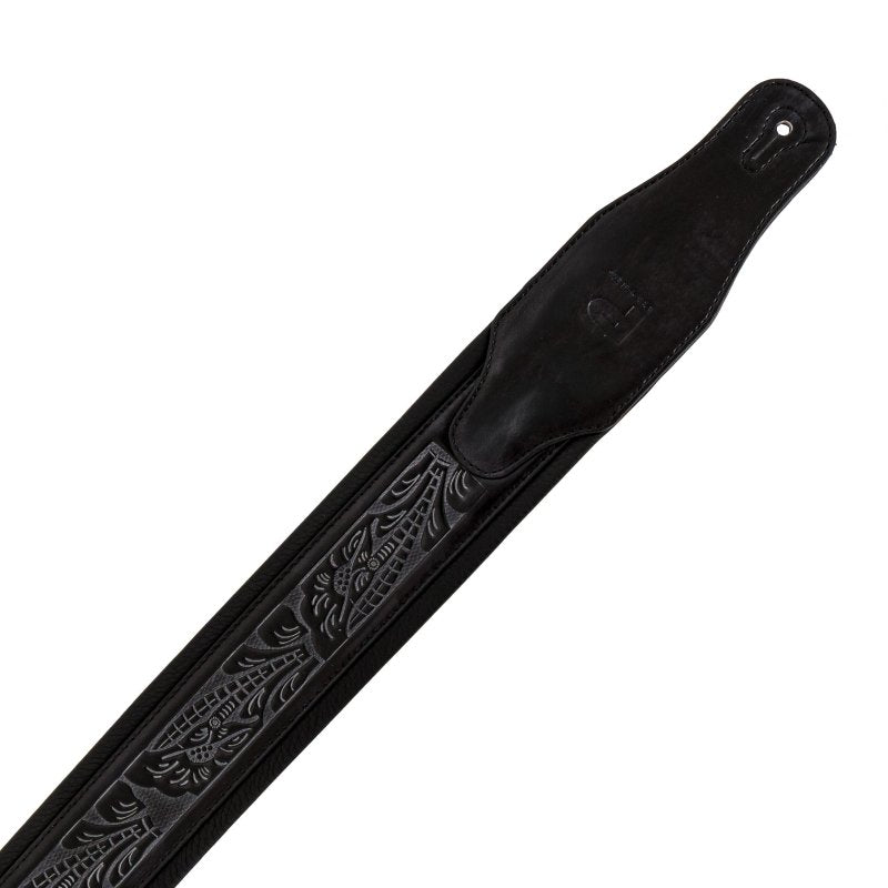 Profile - Leather Padded Strap with Tooled Hibiscus Flower Pattern Black #PGS-GL-6200-BK