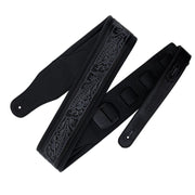 Profile - Leather Padded Strap with Tooled Hibiscus Flower Pattern Black #PGS-GL-6200-BK