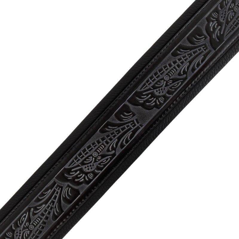 Profile - Leather Padded Strap with Tooled Hibiscus Flower Pattern Black #PGS-GL-6200-BK